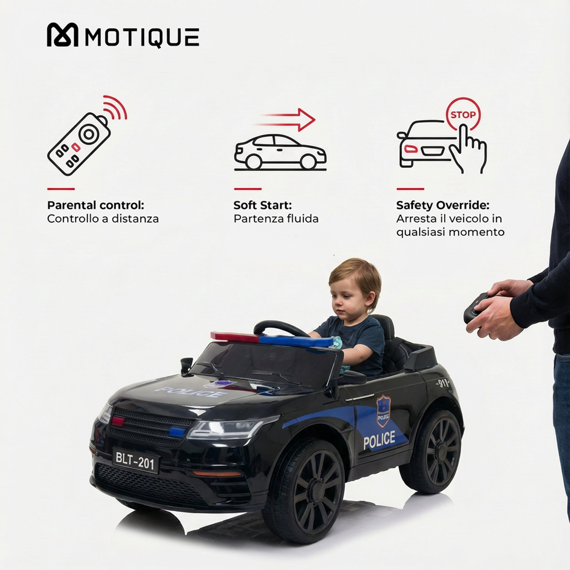 Elektrisches Polizeiauto für Kinder - Seitenansicht