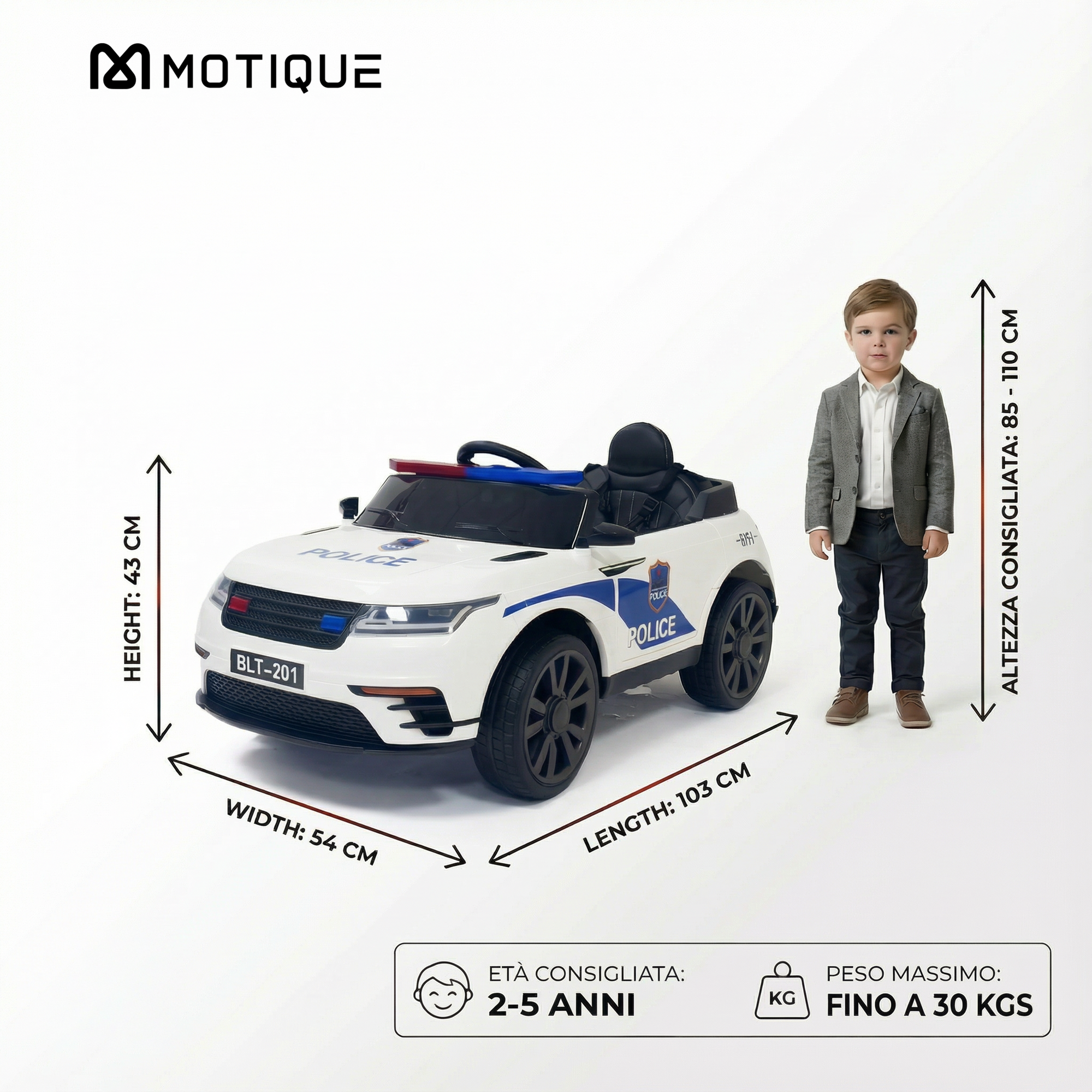 Elektrisches Polizeiauto für Kinder - Innendetails