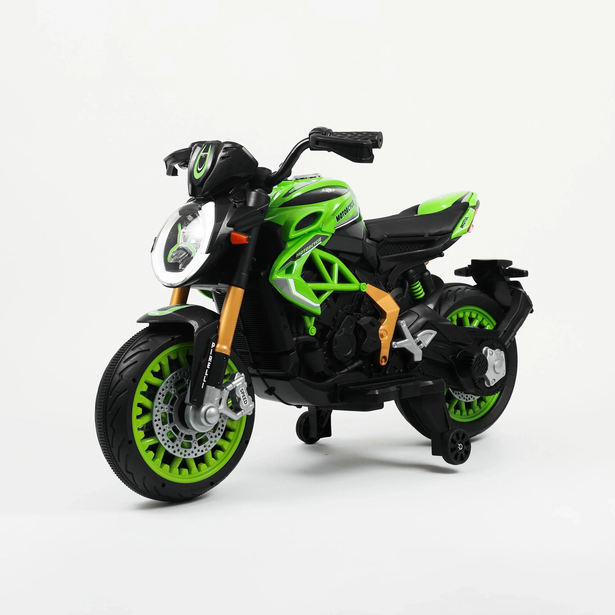 Elektrisches Mehrspur-Motorrad für Kinder – Vorderansicht