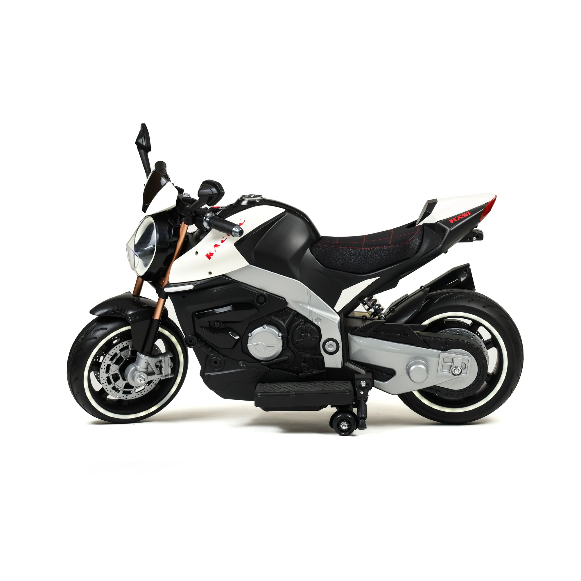 Children's electric racing motorbike - side view